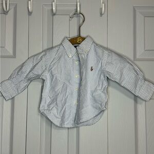 Ralph Lauren Kids Blue and White Striped Button Down Shirt